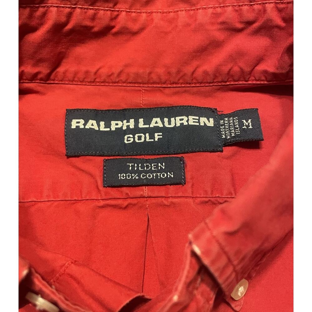 Polo Ralph Lauren Tilden Button Down Shirt Mens Medium Red Polo Bear Golf 90s - Picture 10 of 12